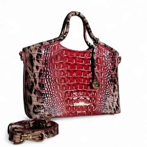 Brahmin Red Crocodile Embossed Satchel with Braided Handles